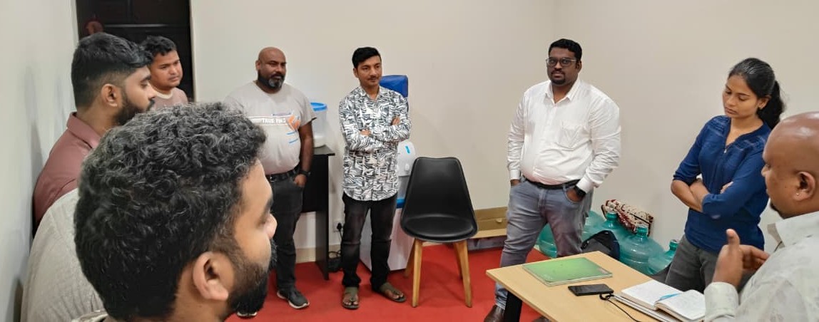 Team collaboration in open plan office